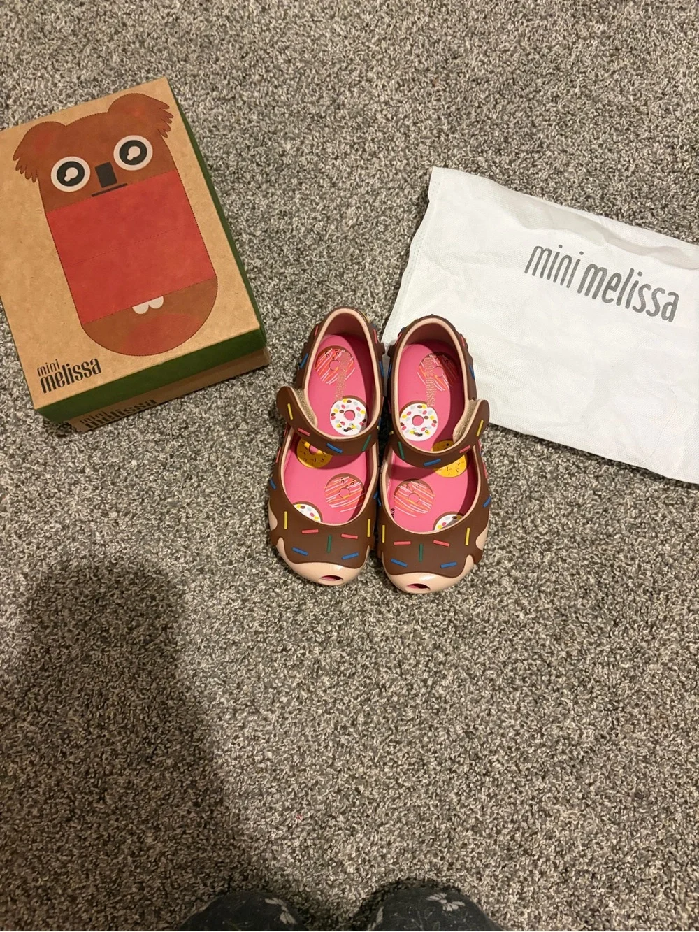 NWB RARE Mini Melissa Brown Donut Mary Jane Shoes with Pink Insole